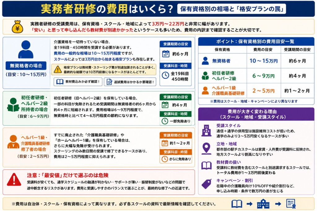 実務者研修の費用はいくら？保有資格別の相場と「格安プランの罠」