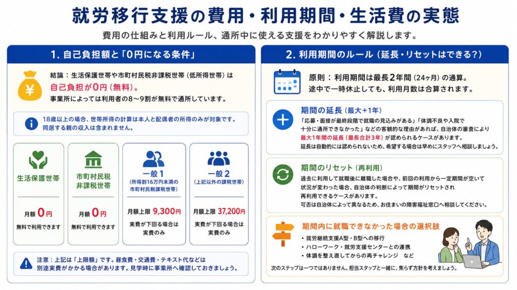 就労移行支援の費用は無料？利用期間・生活費の実態