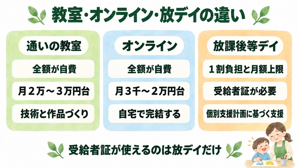 通いの教室とオンラインと放課後等デイサービスの費用と役割の違い