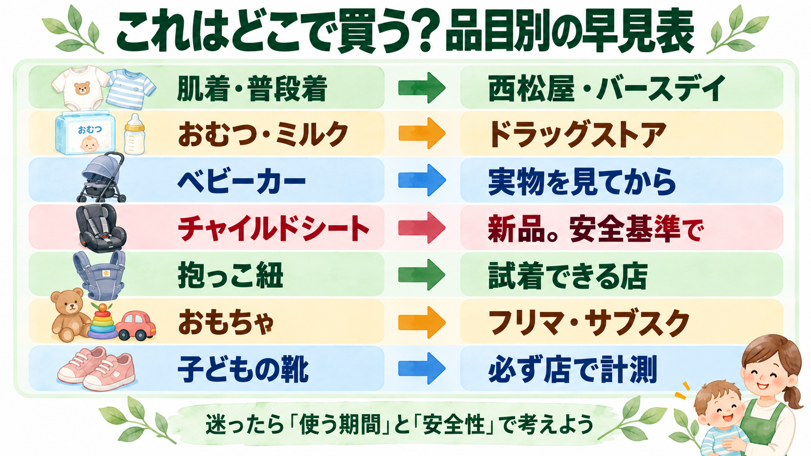 品目別のおすすめ購入先の早見表