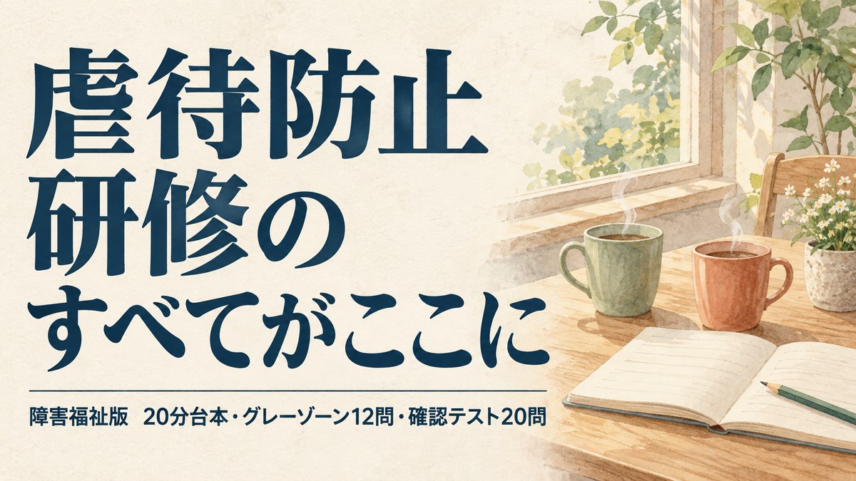 虐待防止研修【障害福祉版】20分で終わる講師台本・具体例40・確認テスト20問｜放デイ・GH・生活介護