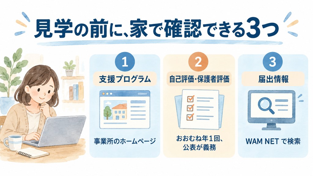 放課後等デイサービスの見学前に家で確認できる3つ 支援プログラム 自己評価・保護者評価 WAM NETの届出情報