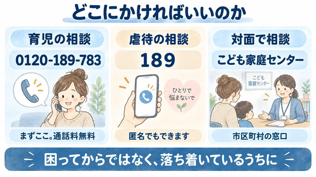 どこにかければいいのか。0120-189-783・189・こども家庭センター