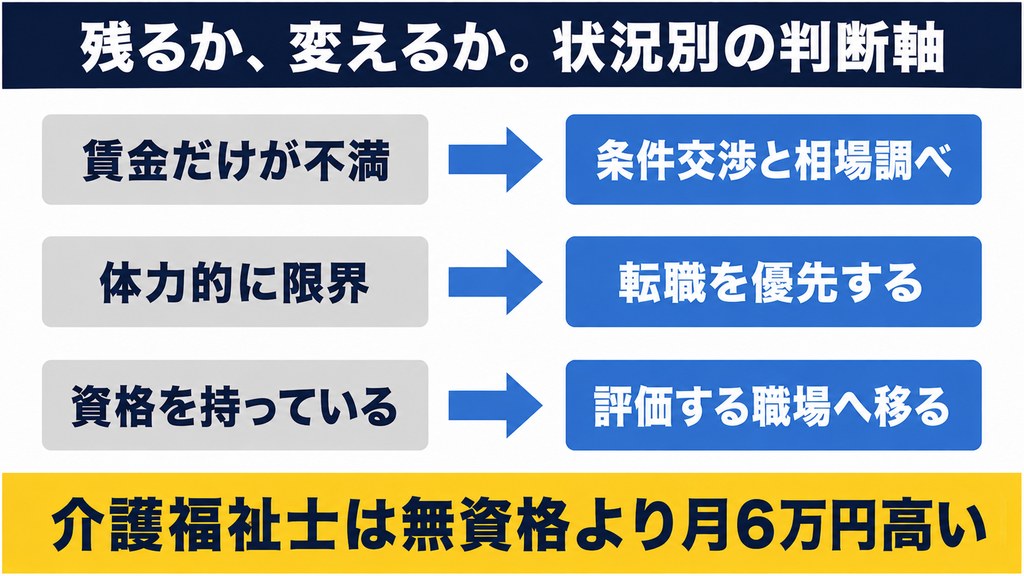 残るか変えるか。状況別の判断軸チャート