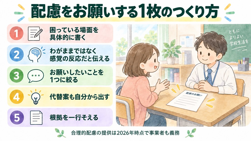 配慮をお願いする1枚のつくり方 5つのステップ