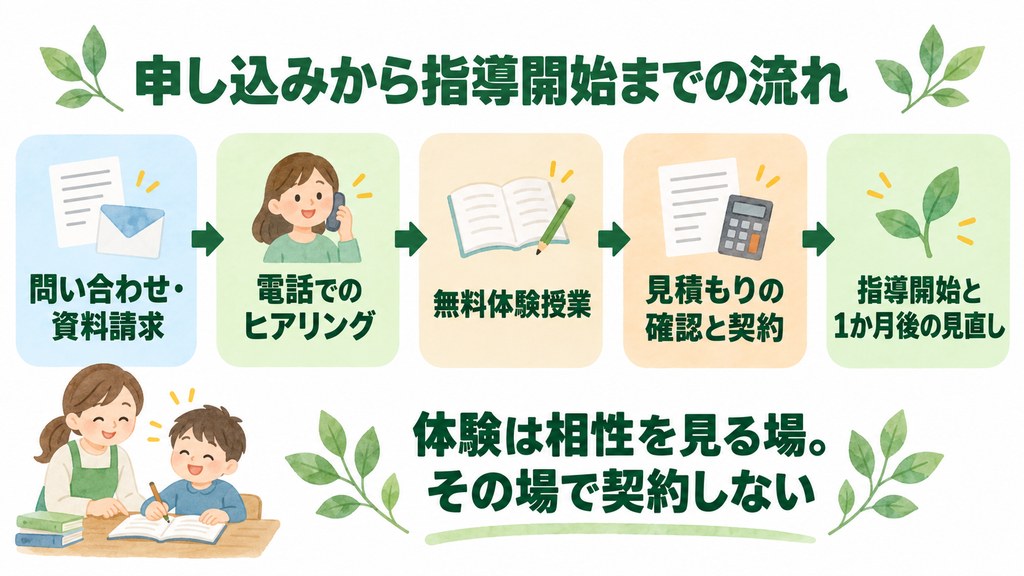 申し込みから指導開始までの5ステップを示した図解