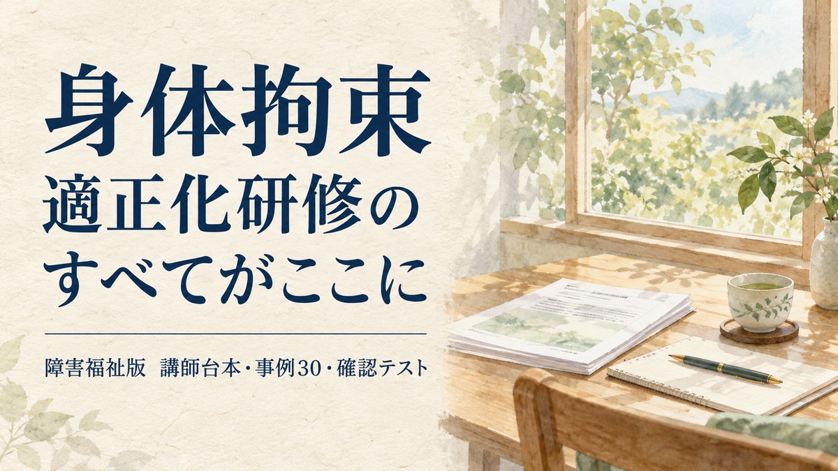 身体拘束適正化研修【障害福祉版】20分で終わる講師台本・事例30・確認テスト20問｜放デイ・GH・生活介護