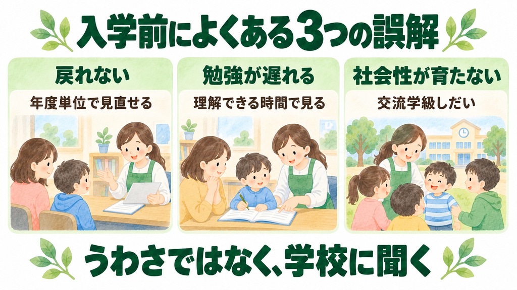 入学前によくある3つの誤解。戻れない・勉強が遅れる・社会性が育たないの3つと、それぞれの実際