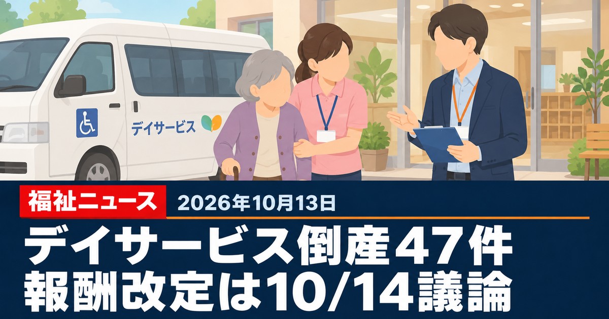 デイサービス倒産47件と通所介護の報酬改定（10/13大臣会見・10/14分科会）｜10月13日の福祉ニュース