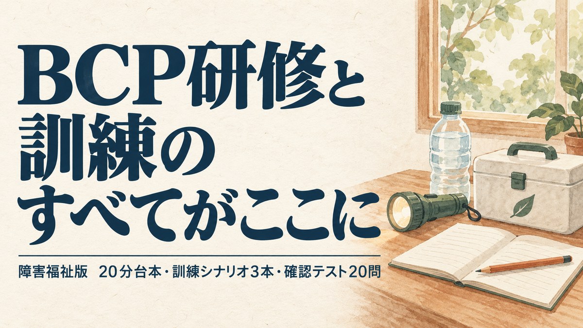 BCP研修・訓練【障害福祉版】20分の講師台本・訓練シナリオ3本・確認テスト20問｜放デイ・GH・生活介護