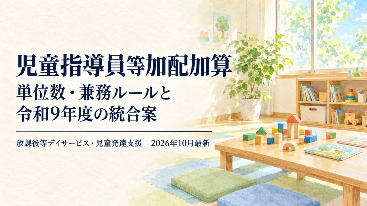 児童指導員等加配加算とは？単位数・要件・兼務ルール｜専門的支援体制加算と統合される令和9年度改定案も解説【2026年10月最新】