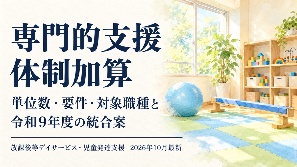 専門的支援体制加算とは？単位数・算定要件・対象職種と加配加算との違い、令和9年度の統合案【2026年10月最新】