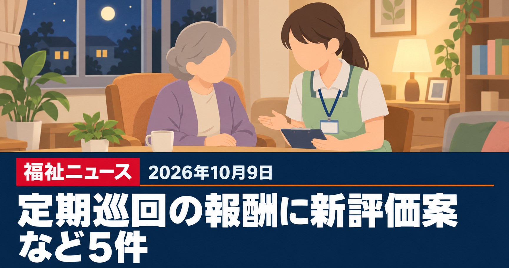 【2026年10月9日の福祉ニュース】定期巡回の報酬に新評価案、夜間対応型の統合に向けてなど5件