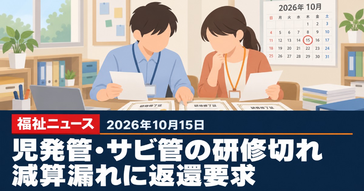 児発管・サビ管の研修切れで減算漏れ、108事業者に返還要求（10/15会計検査院）｜10月15日の福祉ニュース