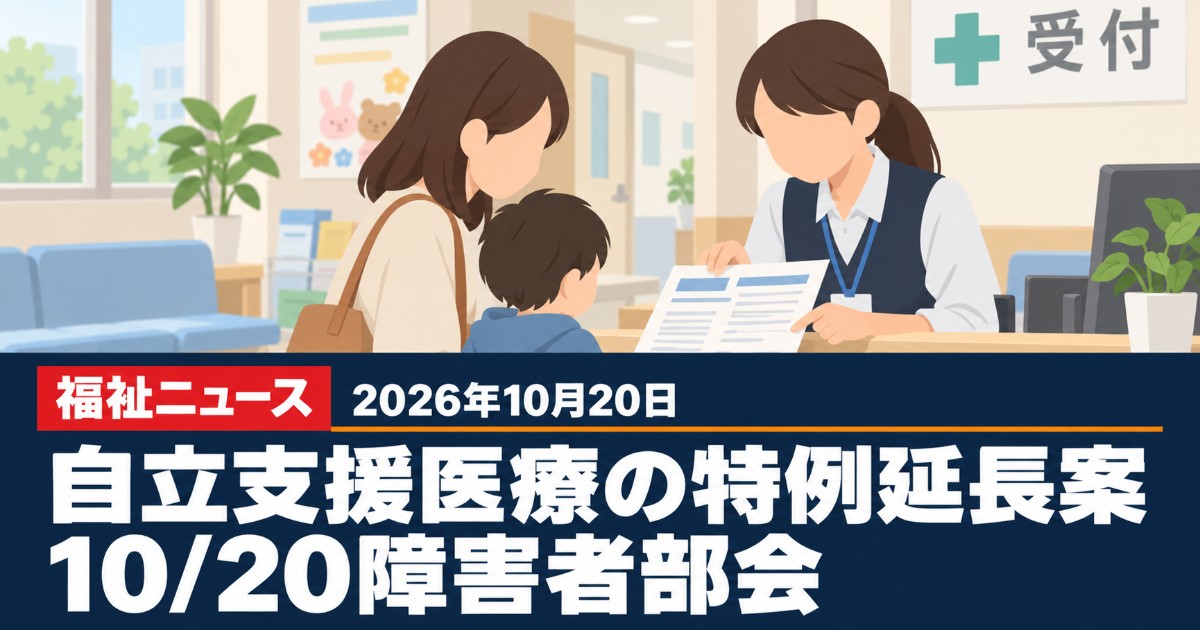 自立支援医療の負担上限の特例、令和12年3月まで延長案（10/20障害者部会）｜10月20日の福祉ニュース
