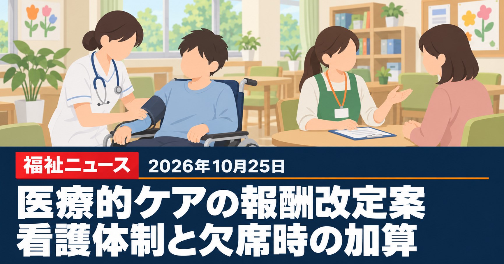 医療的ケアの報酬改定案、生活介護の看護職員配置と欠席時の加算（10/22検討チーム）｜10月25日の福祉ニュース